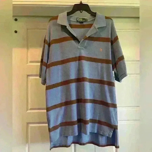 Polo by Ralph Lauren Men’s Polo Size Large/Tall color Blue with Brown stripes - Picture 2 of 9